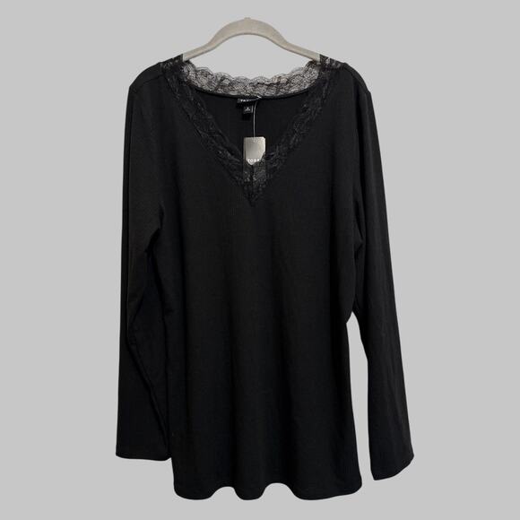 Torrid Lace Trim Ribbed Coquette Y2K Streetwear Gothic V Neck Long Sleeve Top 2X - Picture 1 of 11